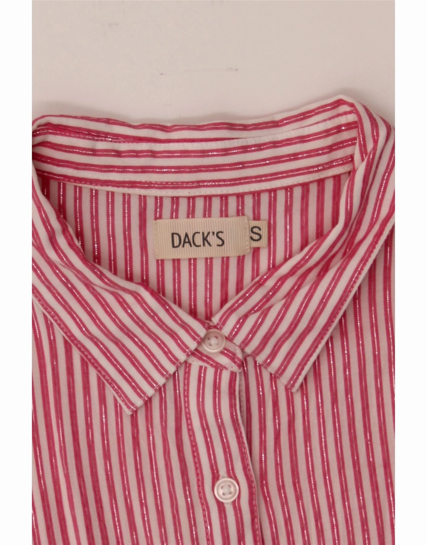 DACK'S Womens Loose Fit Short Sleeve Shirt UK 10 Small Pink Striped Rayon