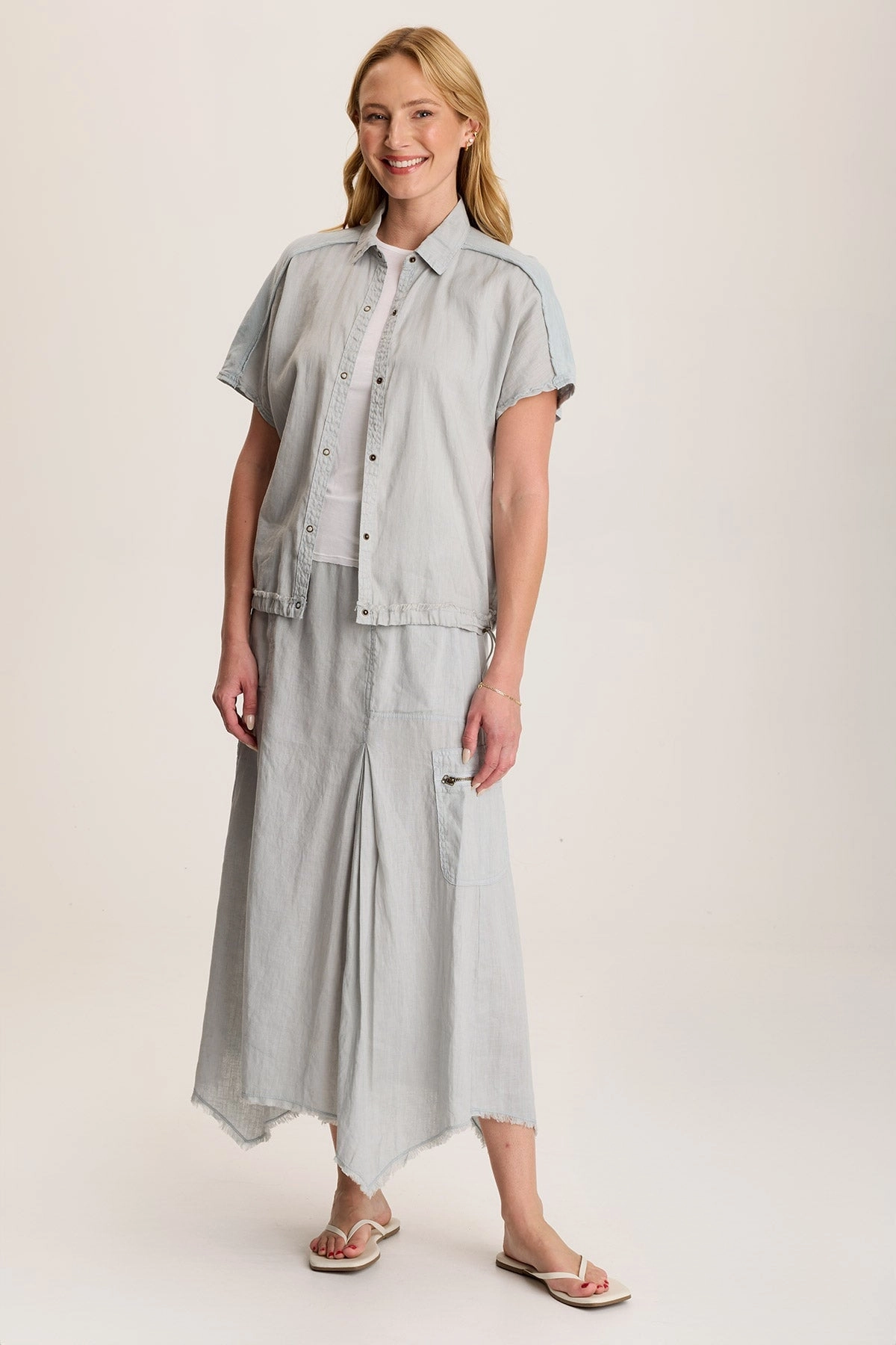 Doak Skirt with Sharkbite Hem and Cargo Pockets
