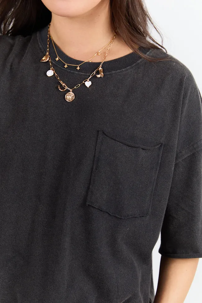 Easy To Style Black Knit Pocket T Shirt