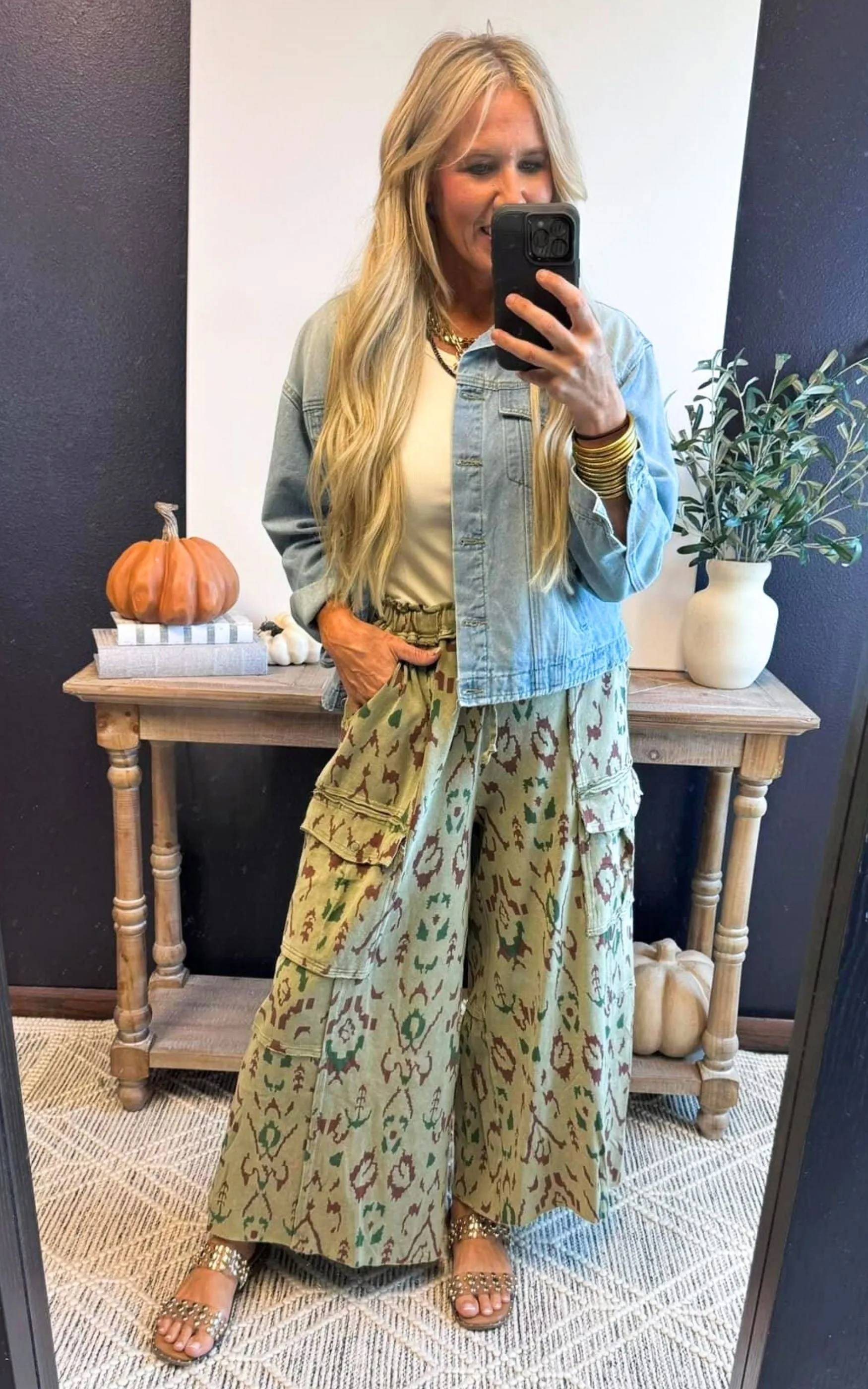 Ethnic Printed Mineral Cargo Pants** - Final Sale