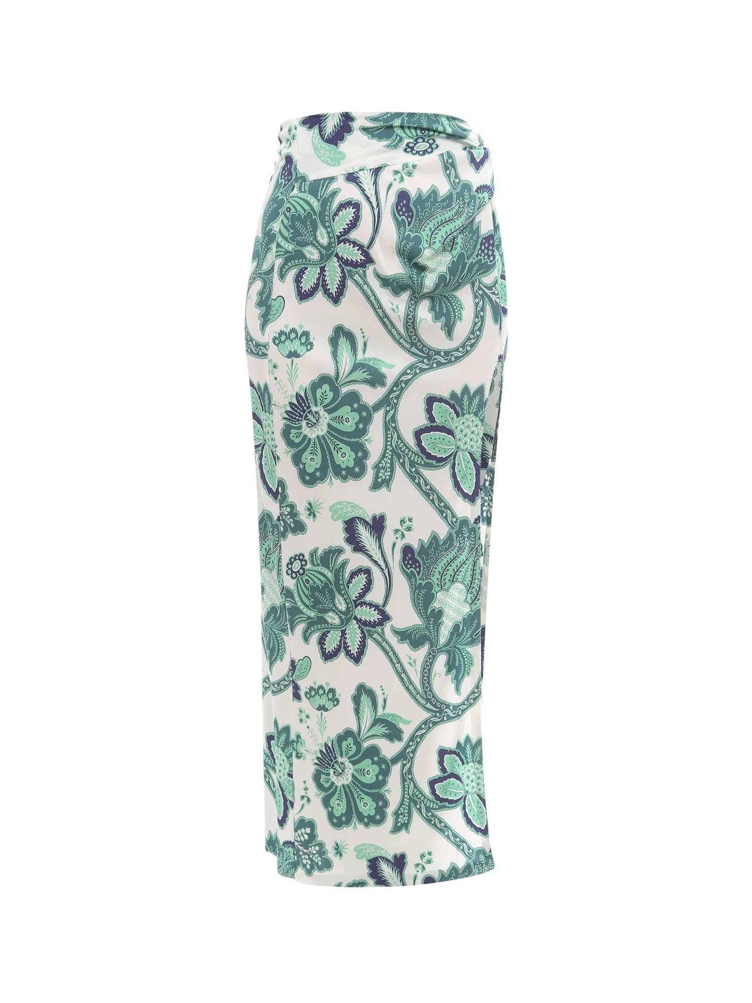 Etro Allover Floral Print Front Slit Midi Skirt