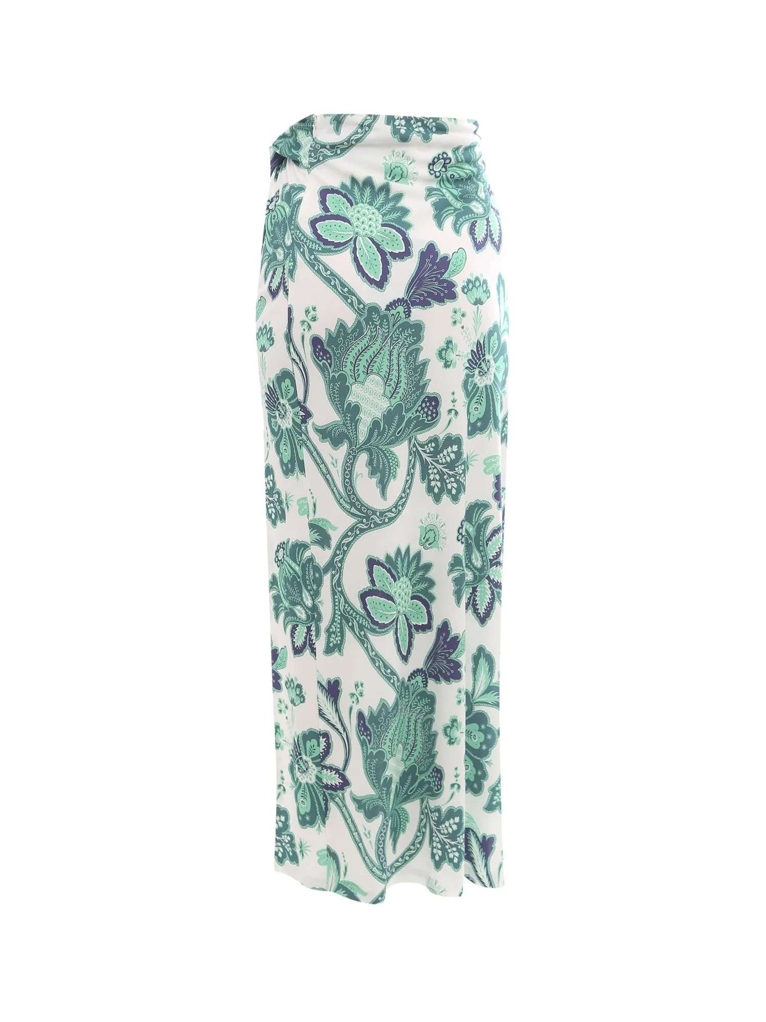 Etro Allover Floral Print Front Slit Midi Skirt