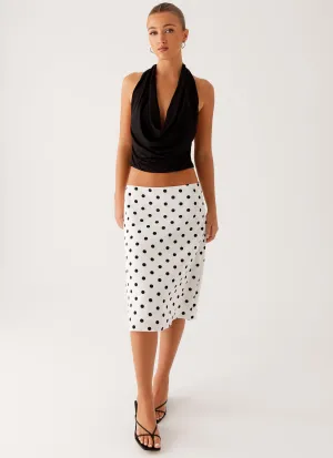 Evoke Chiffon Midi Skirt - White Polka Dot