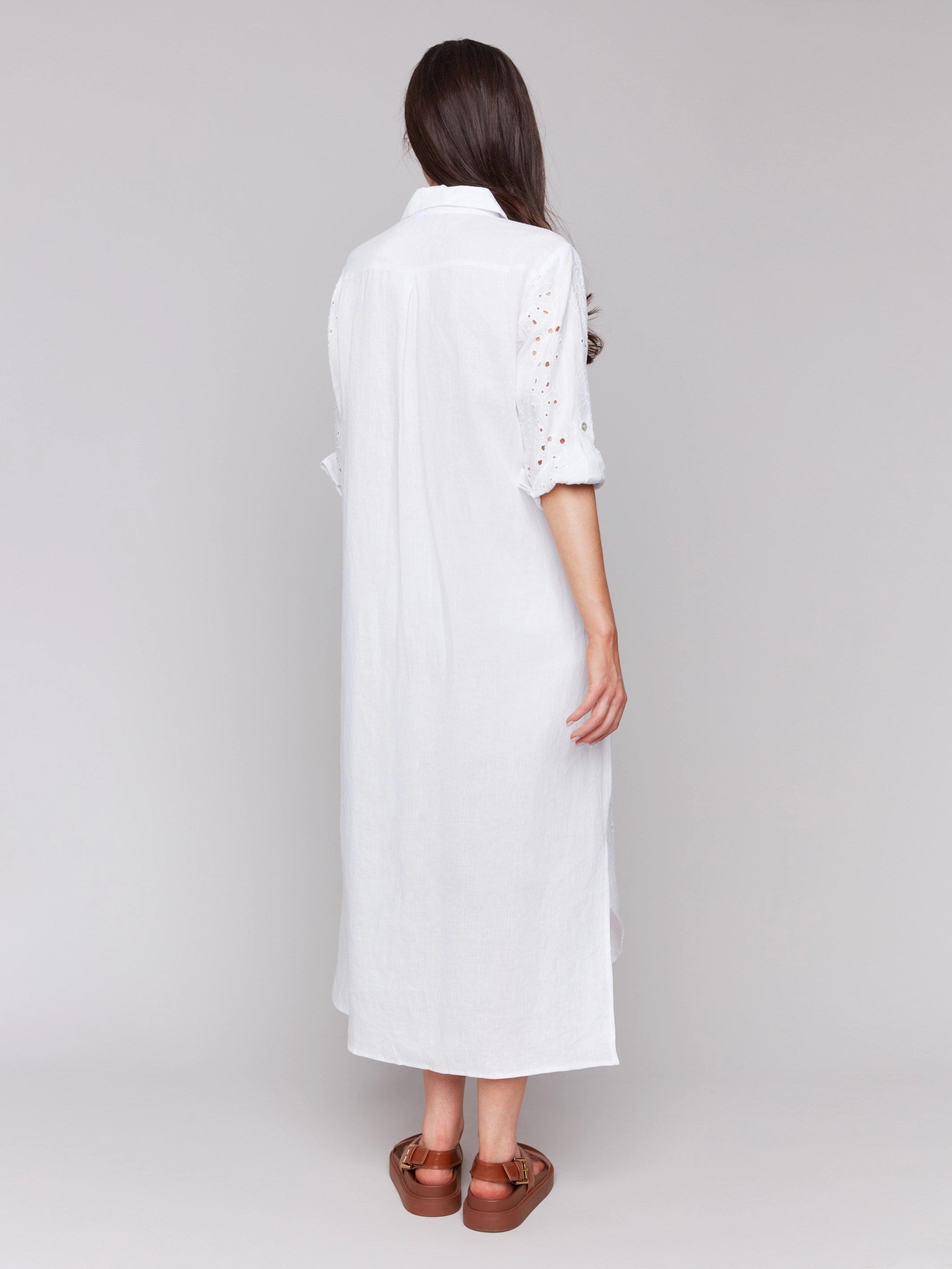 Eyelet Embroidery Cotton-Linen Tunic Dress - White