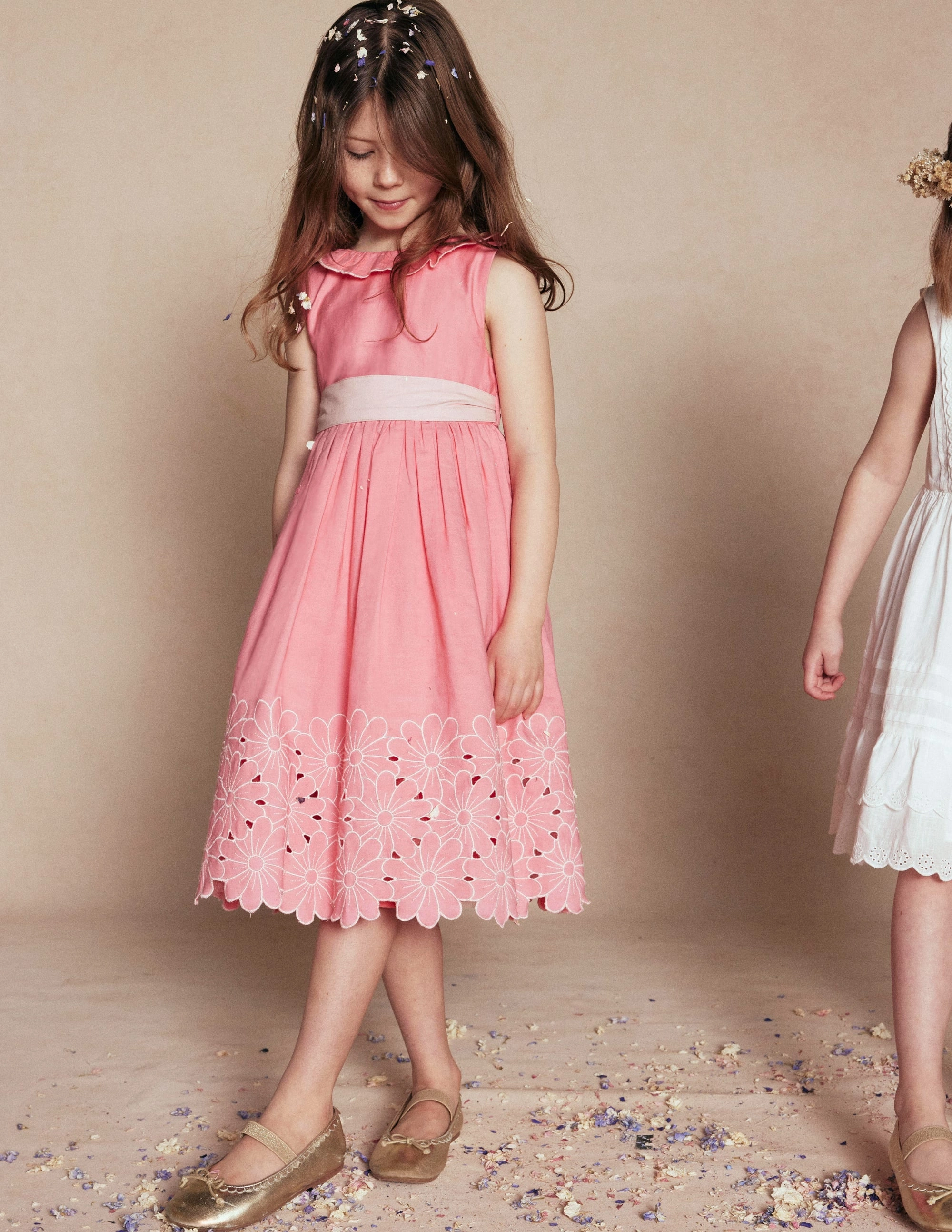 Flower Hem Occasion Dress-Salmon Pink