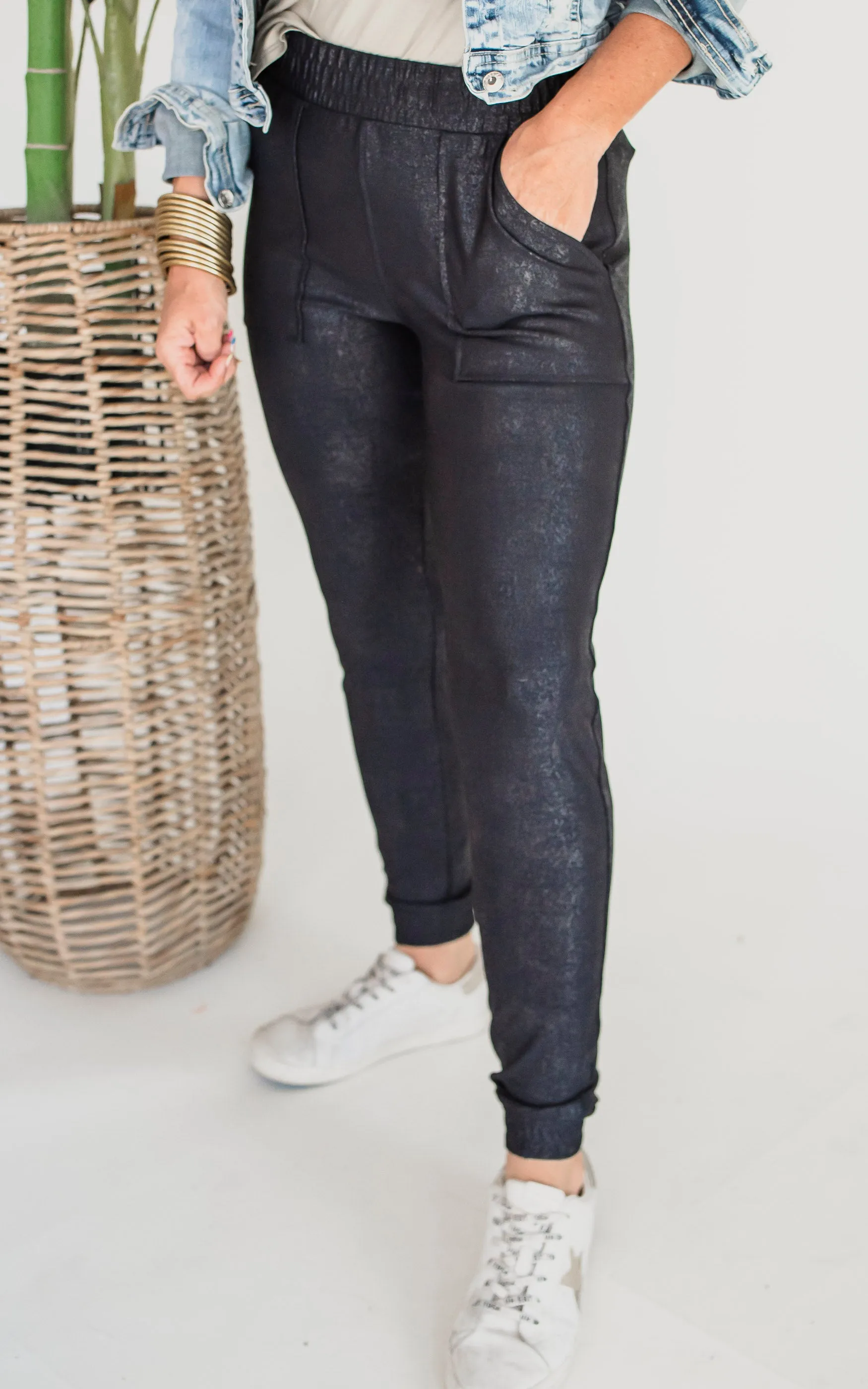 Foil Printed High-Waisted Joggers | Mono B - Final Sale**