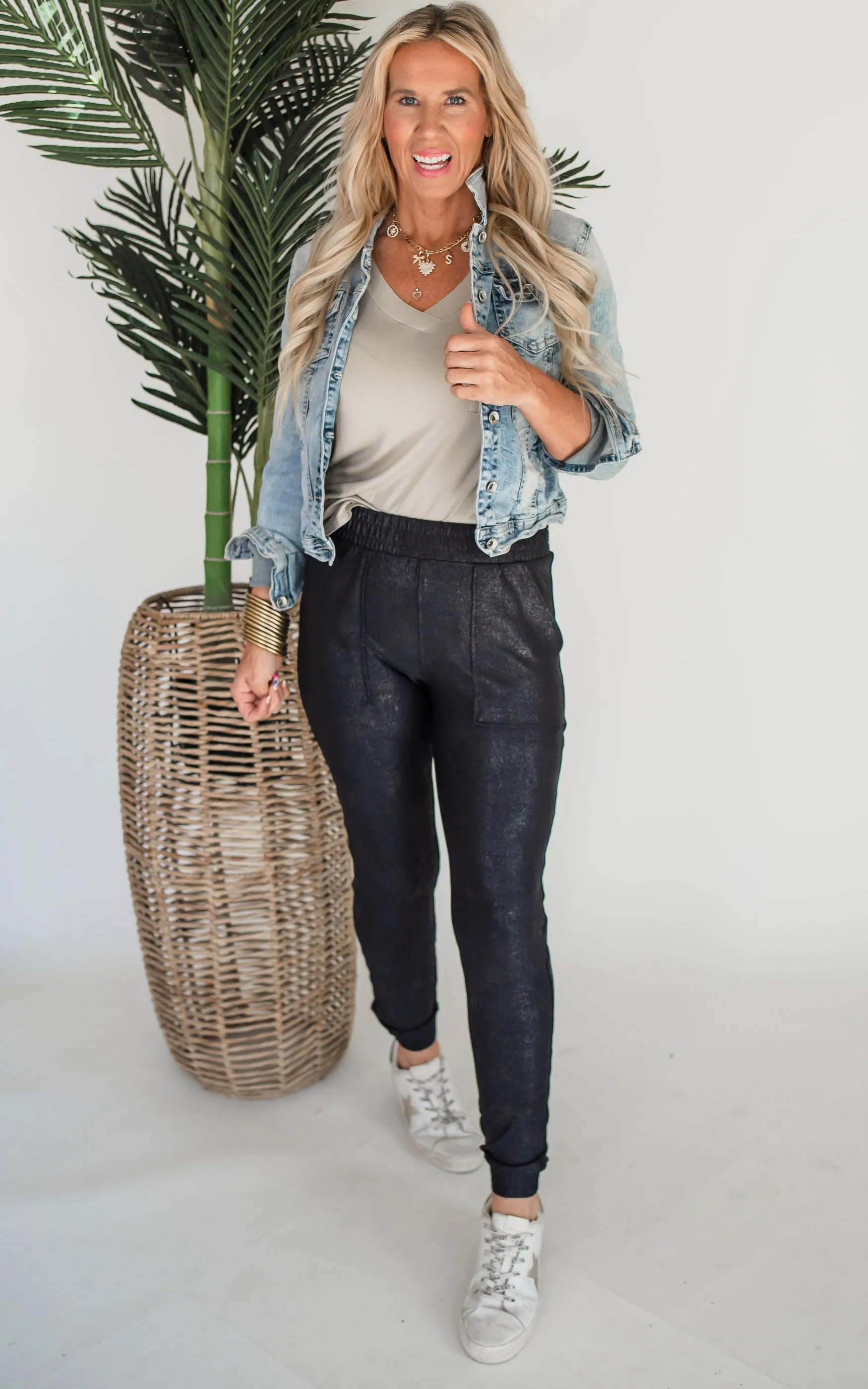 Foil Printed High-Waisted Joggers | Mono B - Final Sale**