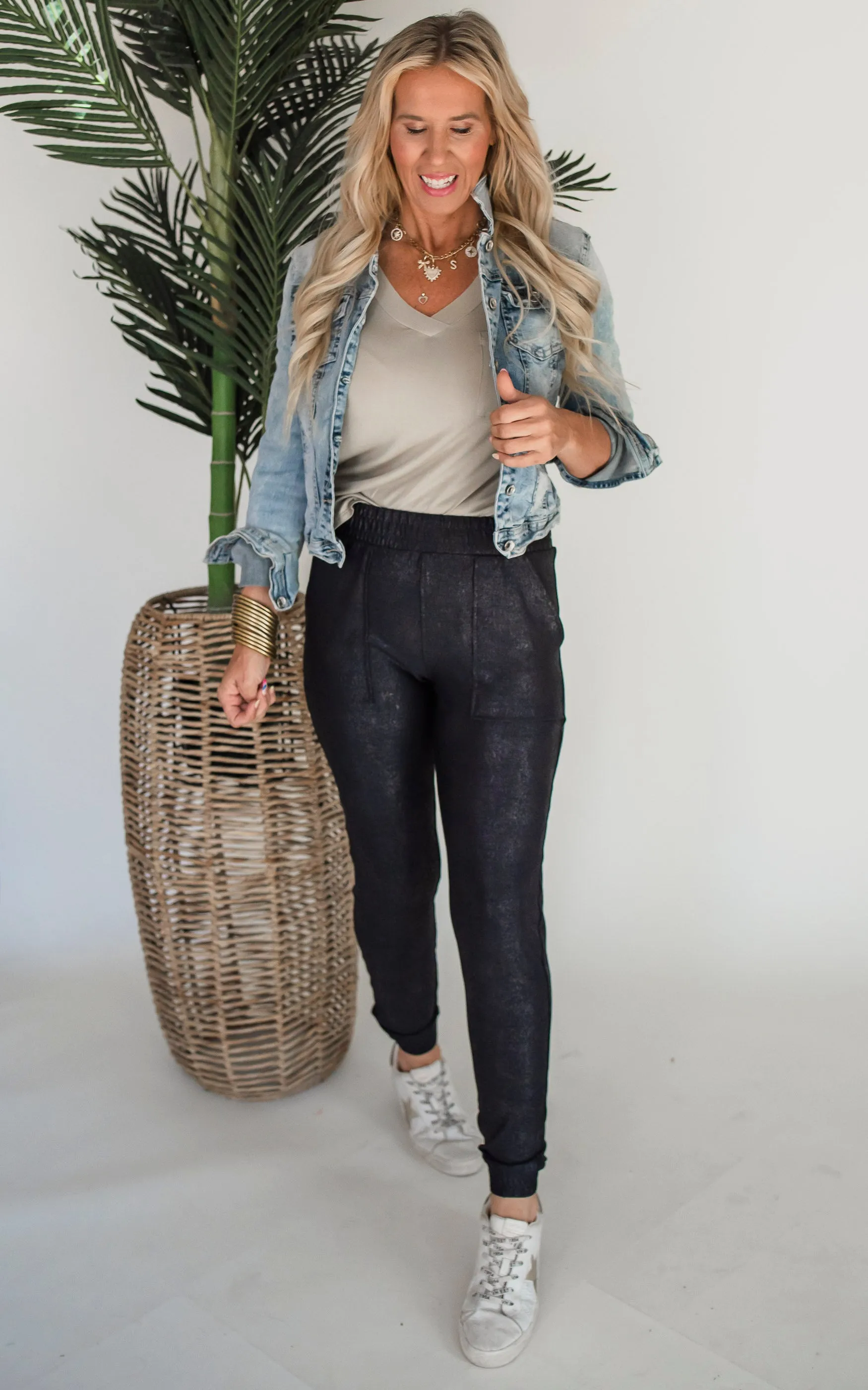 Foil Printed High-Waisted Joggers | Mono B - Final Sale**