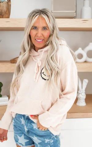 Fuzzy Cozy Hooded Smiley Sweater - Final Sale