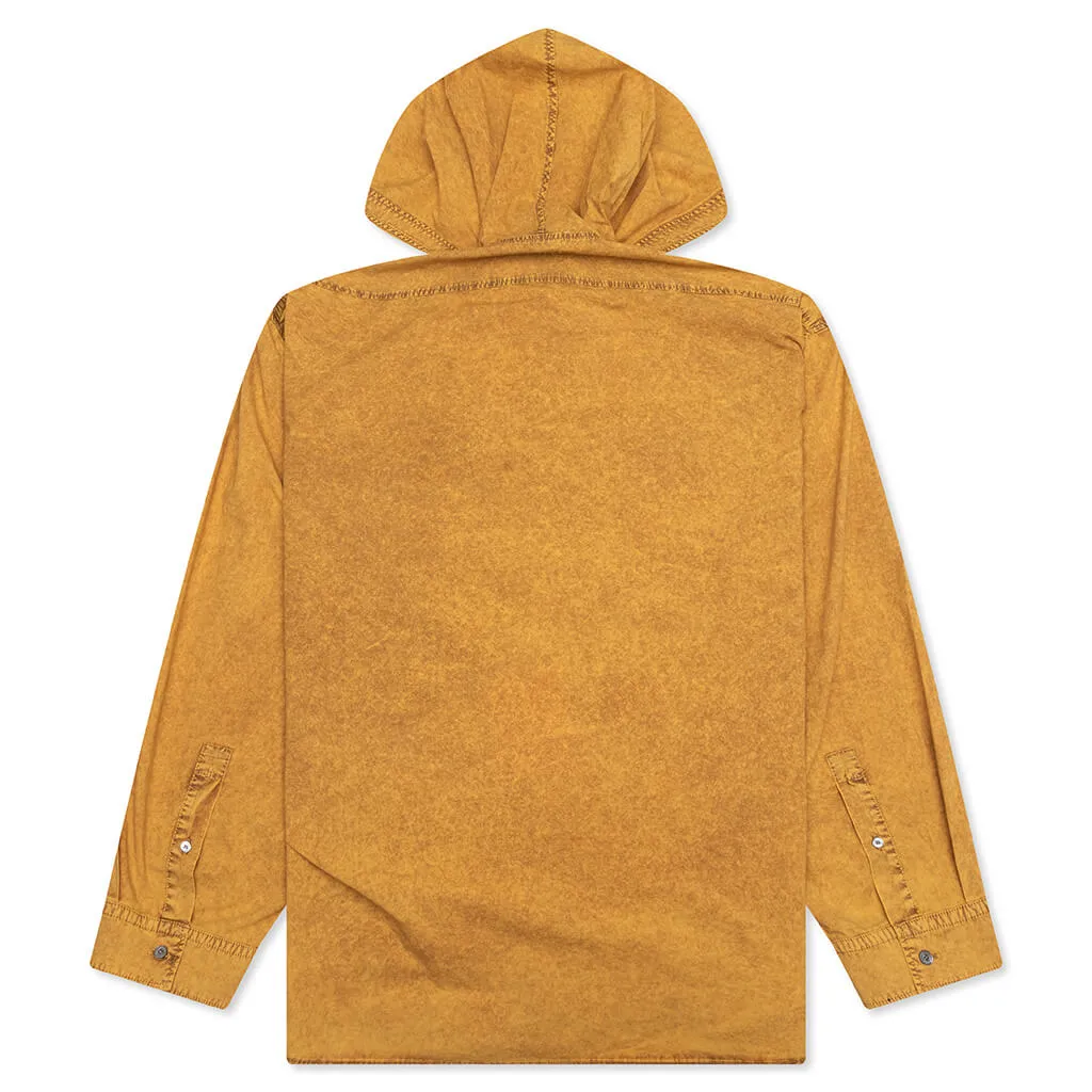 Garment Dyed Hooded Button Up Shirt Fn-Mn-Shir000861 - Yellow/Brown