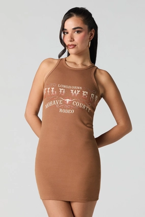 Graphic Ribbed Mini Tank Dress