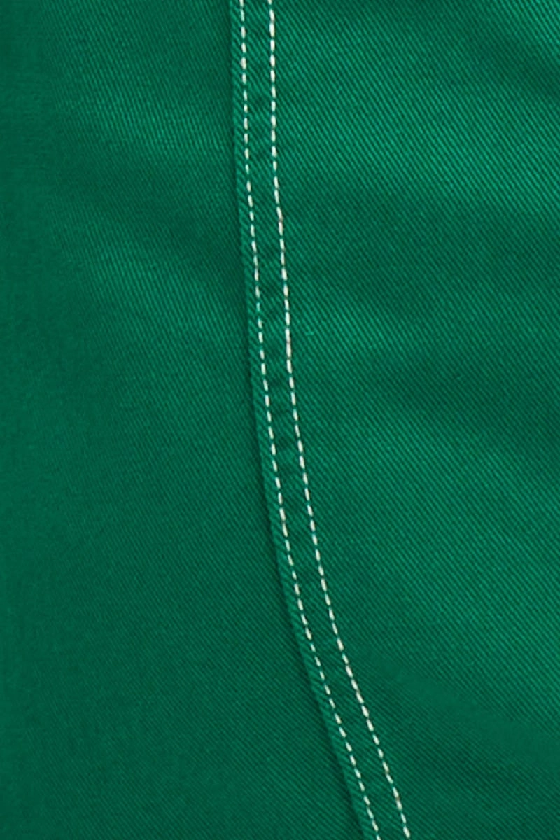 Green Contrast Stitch Mini Skirt
