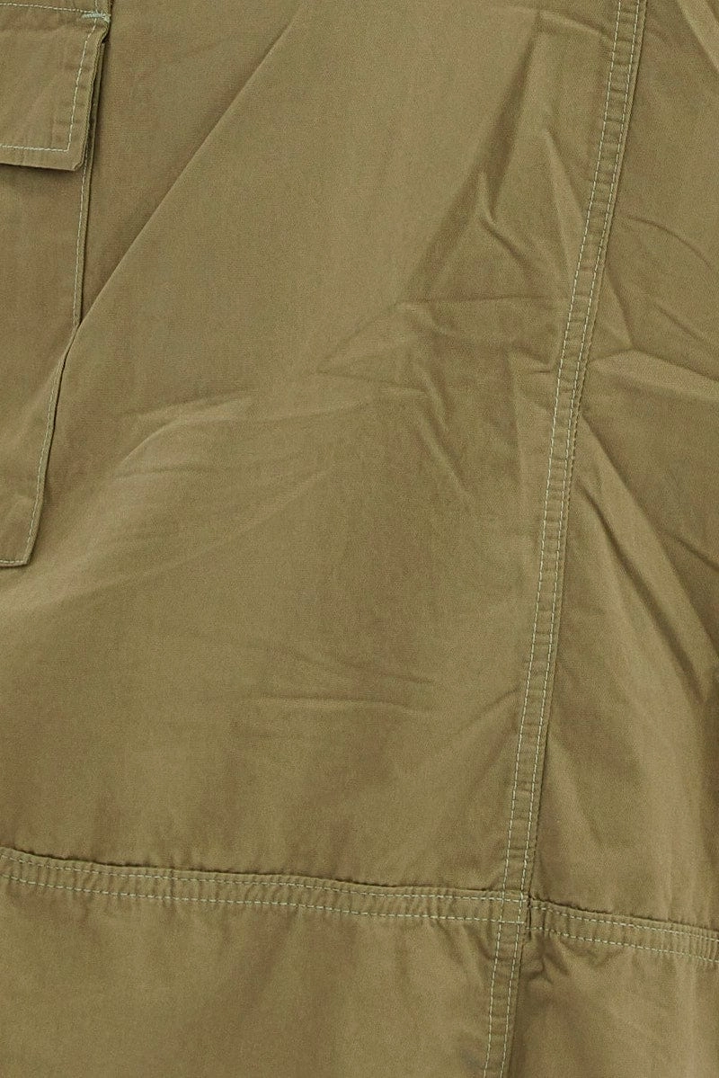 Green Maxi Skirt Low Rise Cargo Parachute