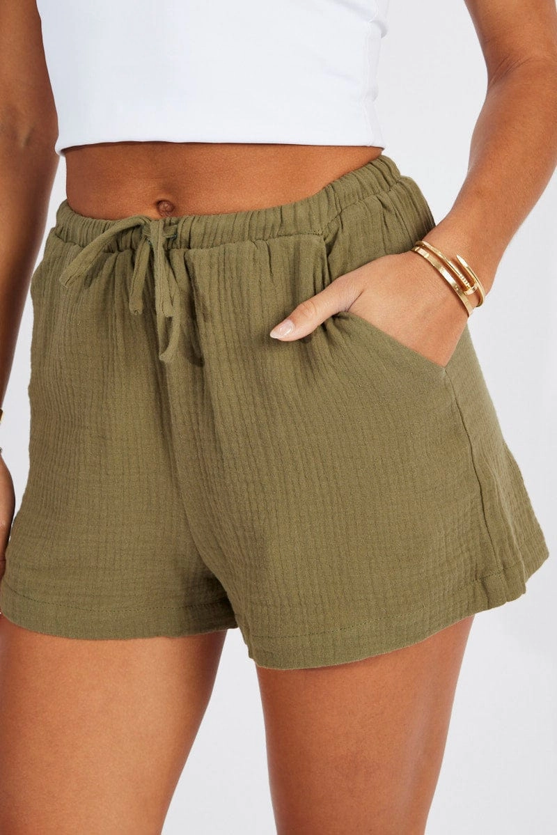 Green Relaxed Shorts Elasticated Waist
