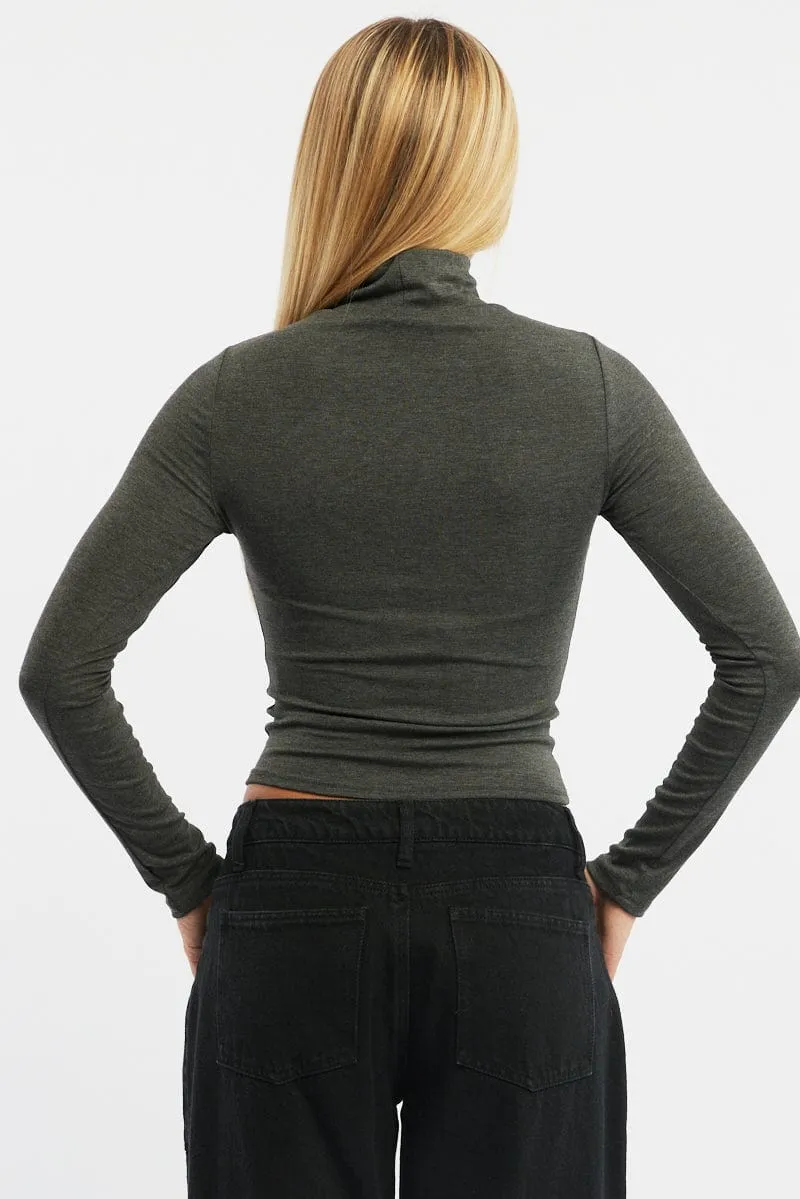 Grey Turtleneck Top Long Sleeve