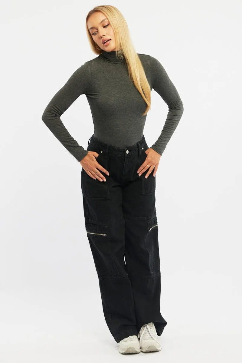 Grey Turtleneck Top Long Sleeve