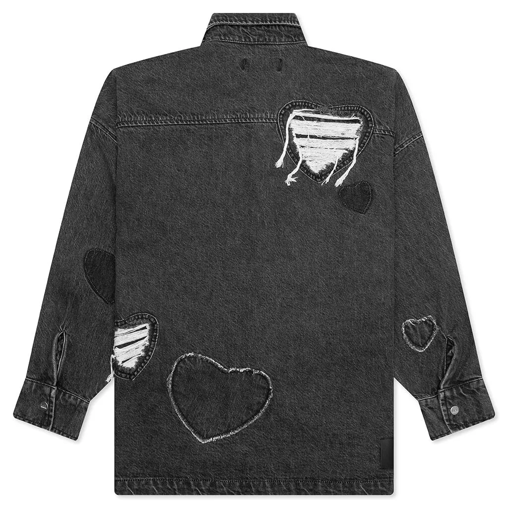 Heart Patchwork L/S Shirt - Heart Charcoal Wash