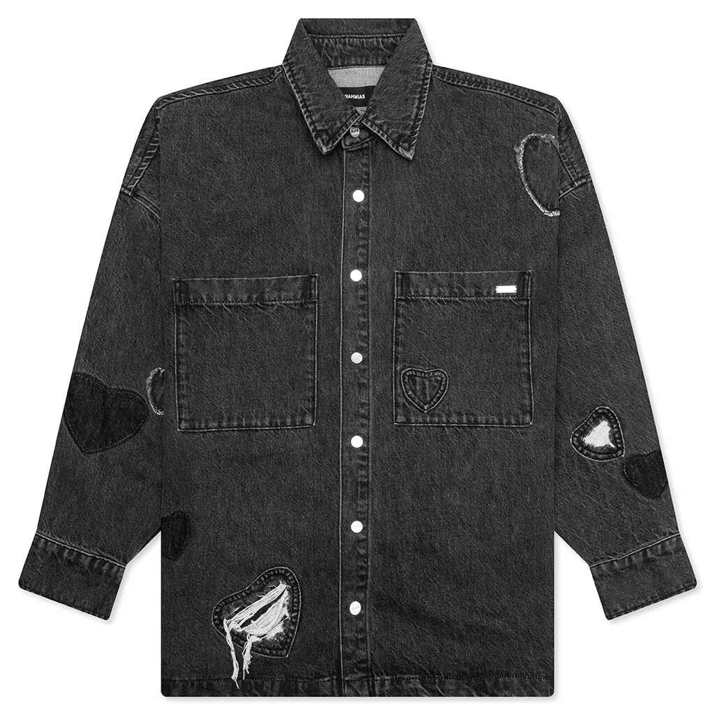 Heart Patchwork L/S Shirt - Heart Charcoal Wash