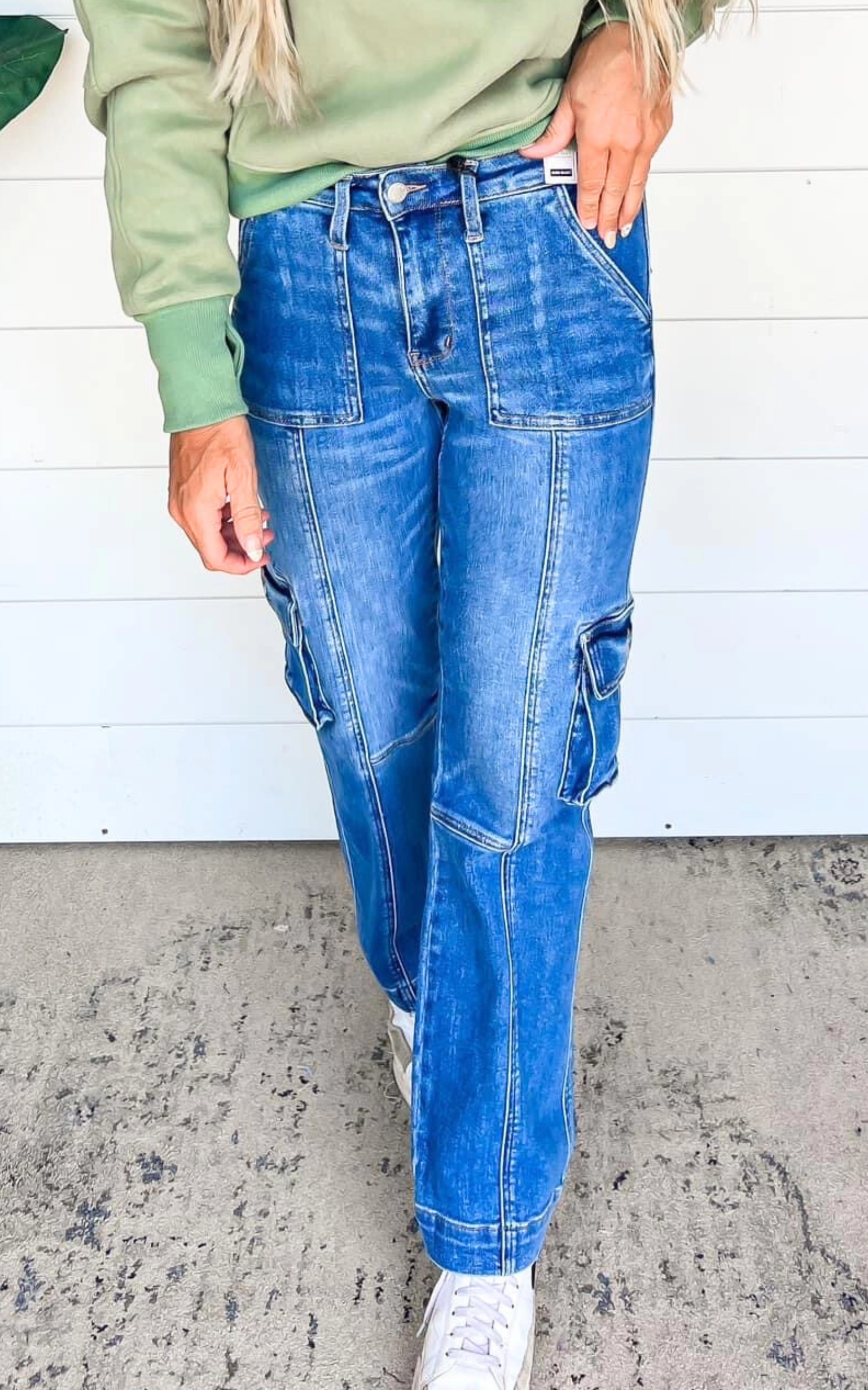 High Waist Cargo Denim Wide Leg Jeans - Judy Blue - Final Sale