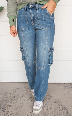 High Waist Cargo Denim Wide Leg Jeans - Judy Blue - Final Sale