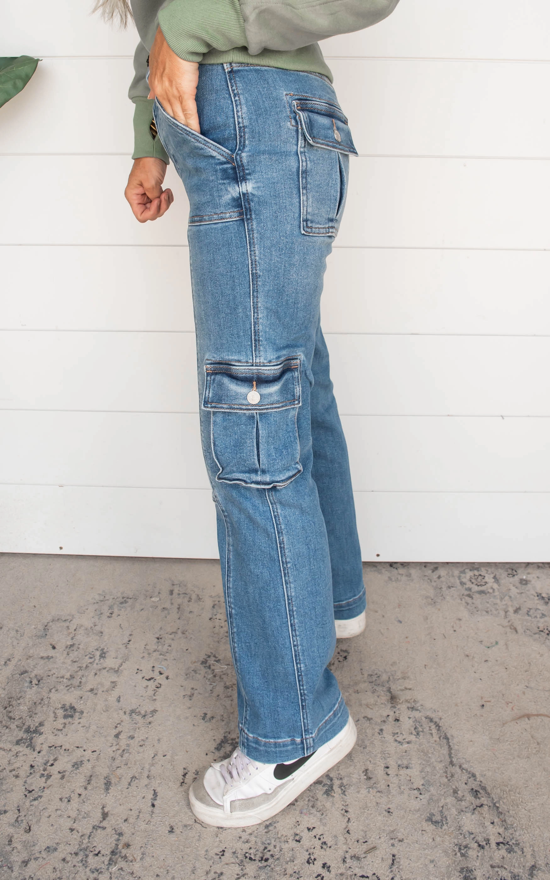 High Waist Cargo Denim Wide Leg Jeans - Judy Blue - Final Sale