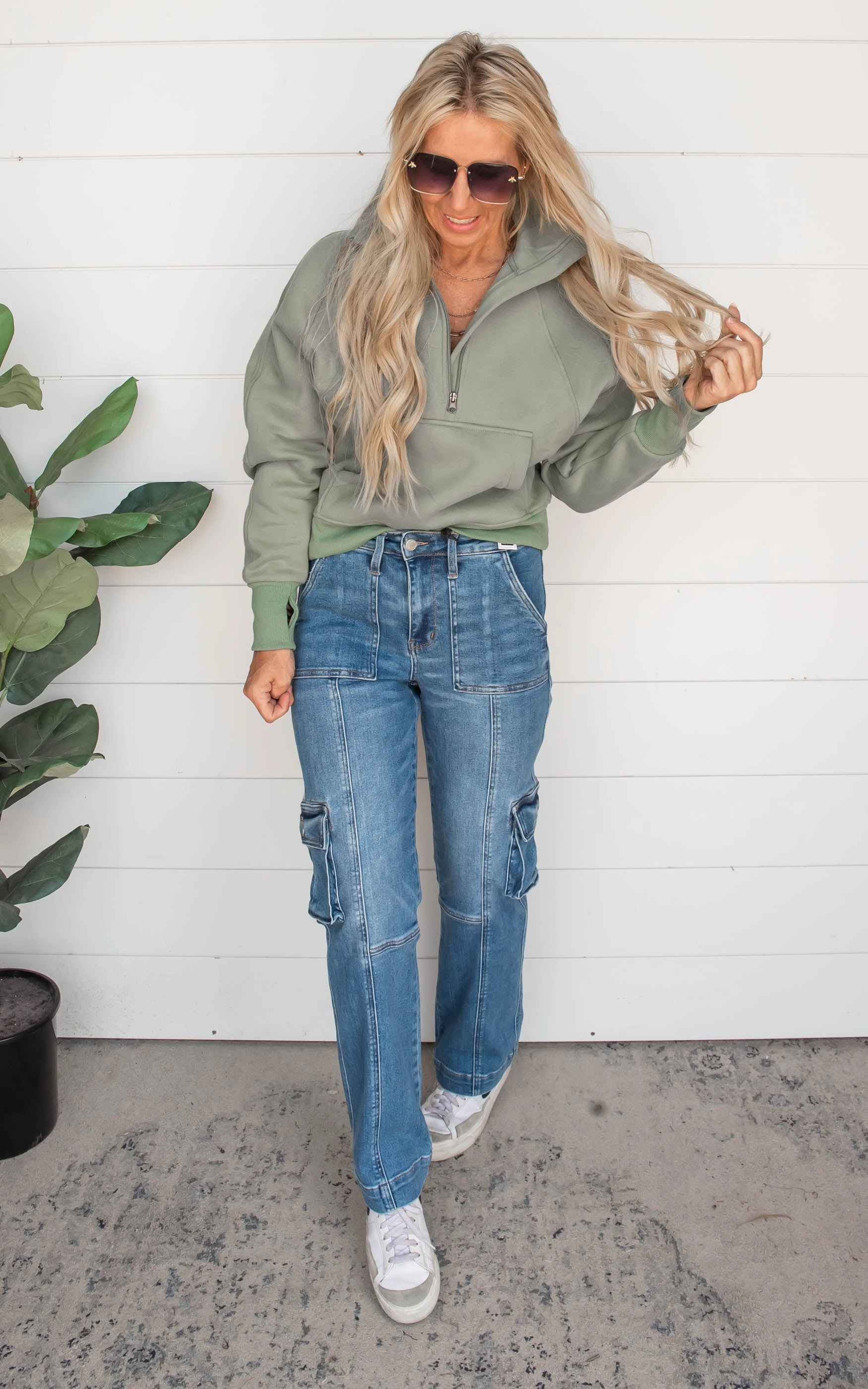 High Waist Cargo Denim Wide Leg Jeans - Judy Blue - Final Sale