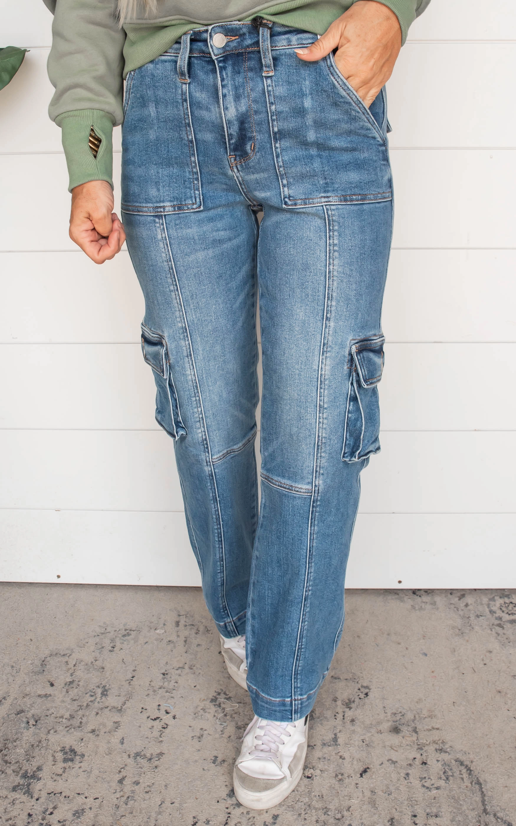 High Waist Cargo Denim Wide Leg Jeans - Judy Blue - Final Sale