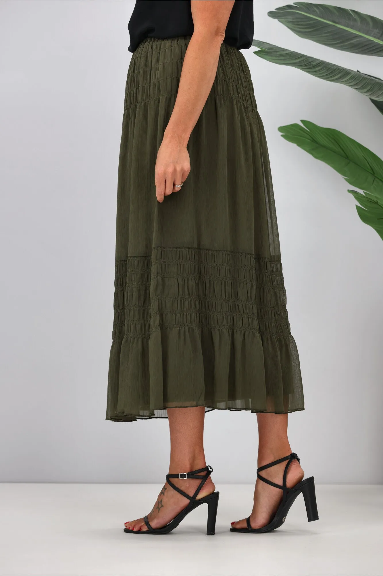 Jane James Gemma Shirred Detail Skirt Olive