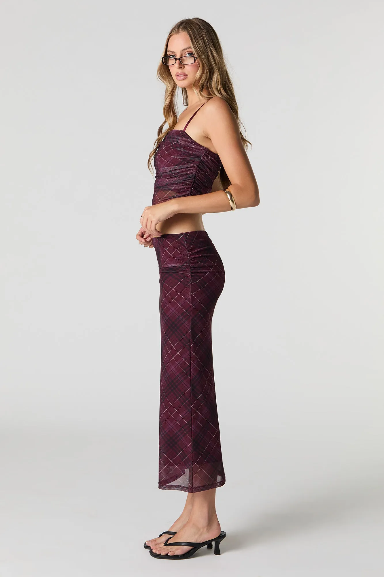 Jupe midi ruchée en filet