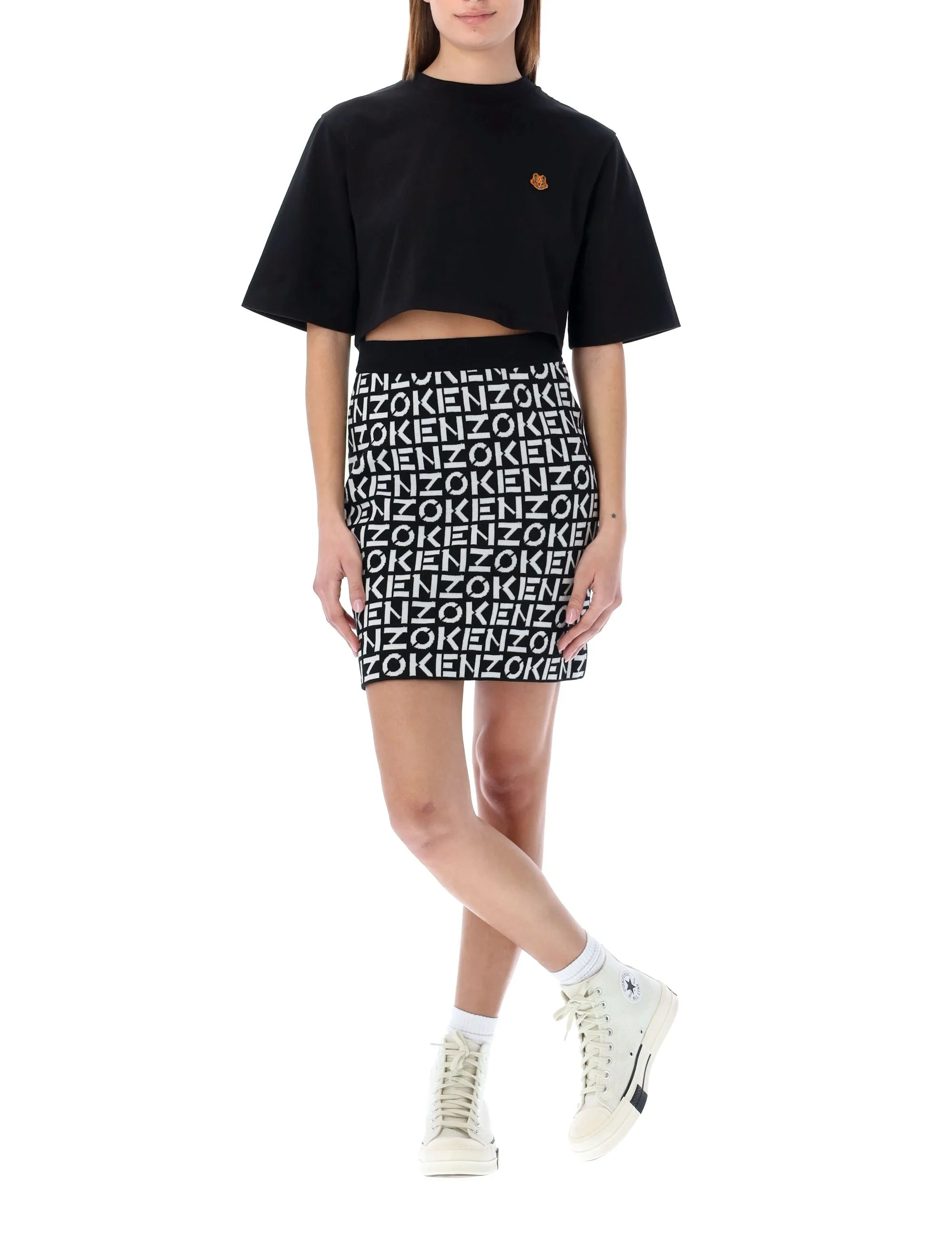 Kenzo Monogram Pattern Knit Mini Skirt