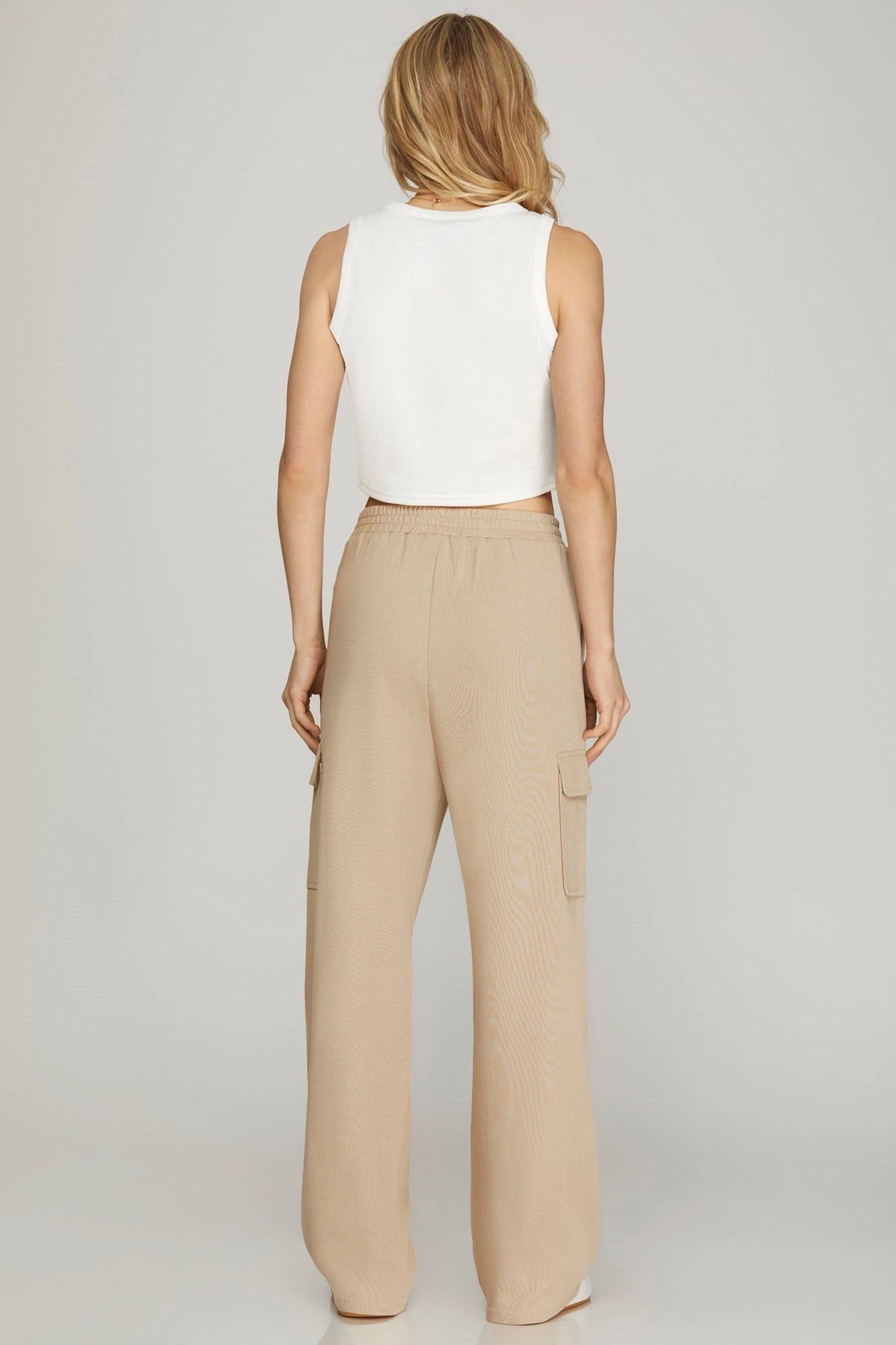 Knit Cargo Pants With Pockets And Waist Elastic