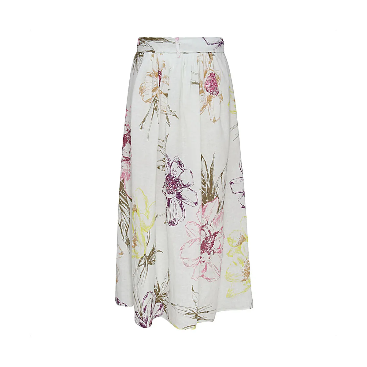 Malo Floral Printed Flared Midi Skirt