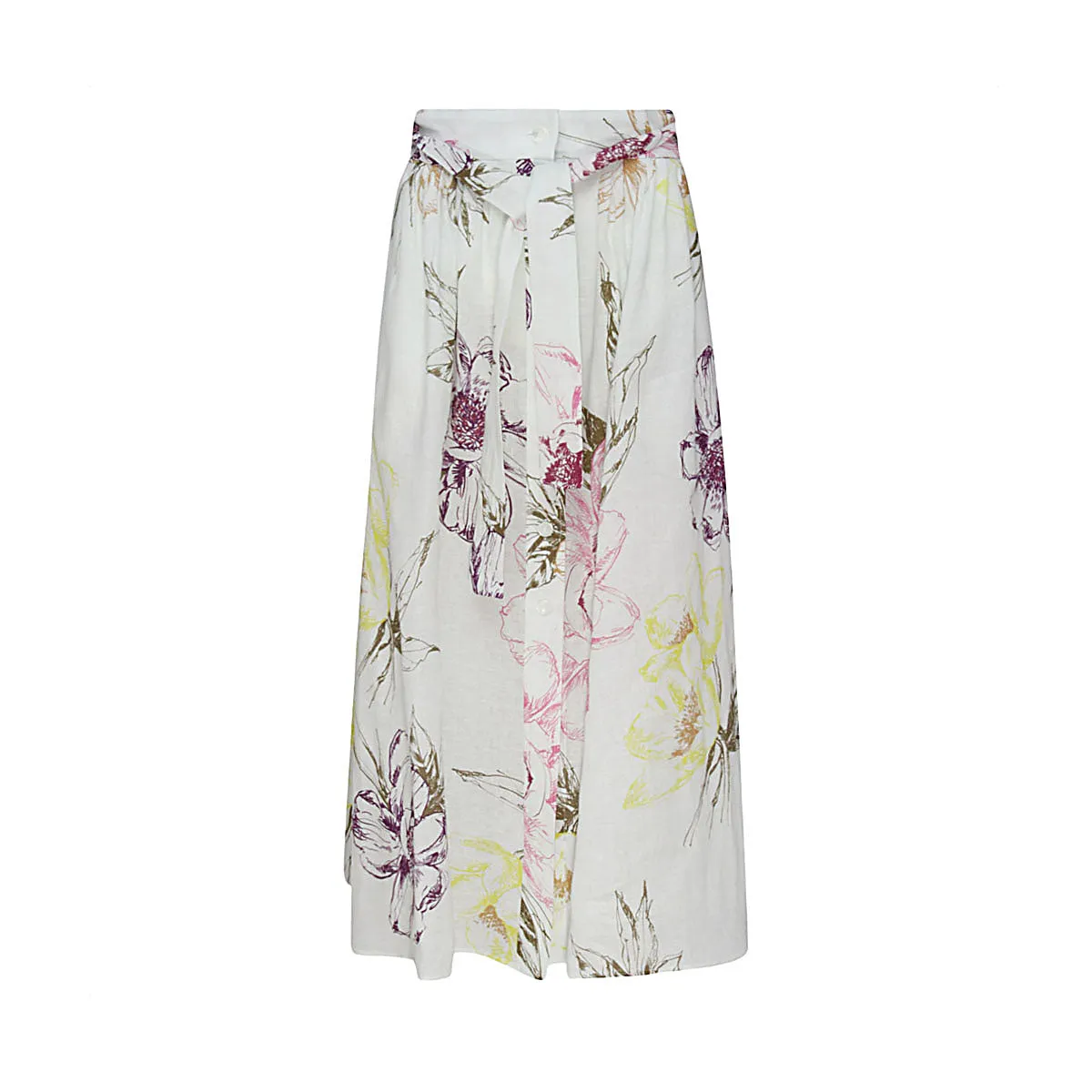 Malo Floral Printed Flared Midi Skirt