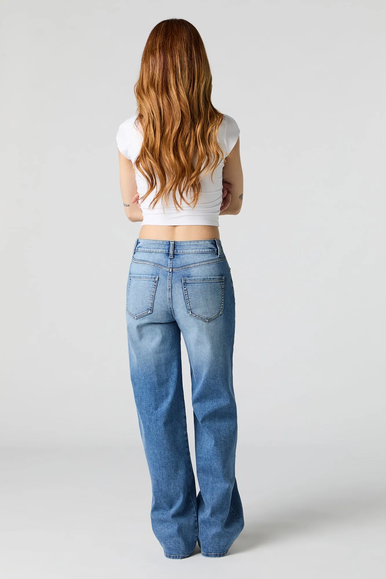 Medium Wash High Rise Wide Leg Stretch Jean