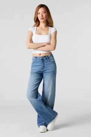 Medium Wash High Rise Wide Leg Stretch Jean
