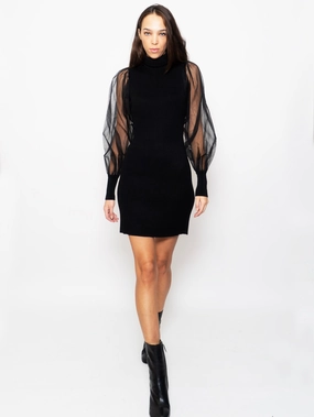 Mini Dress in Mesh and Black Tulle
