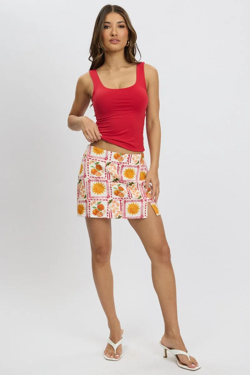 Multi Abstract Mini Skirt High Rise Split