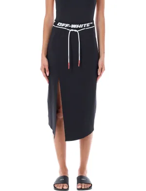 Off-White Asymmetric Hem Drawstring Midi Skirt