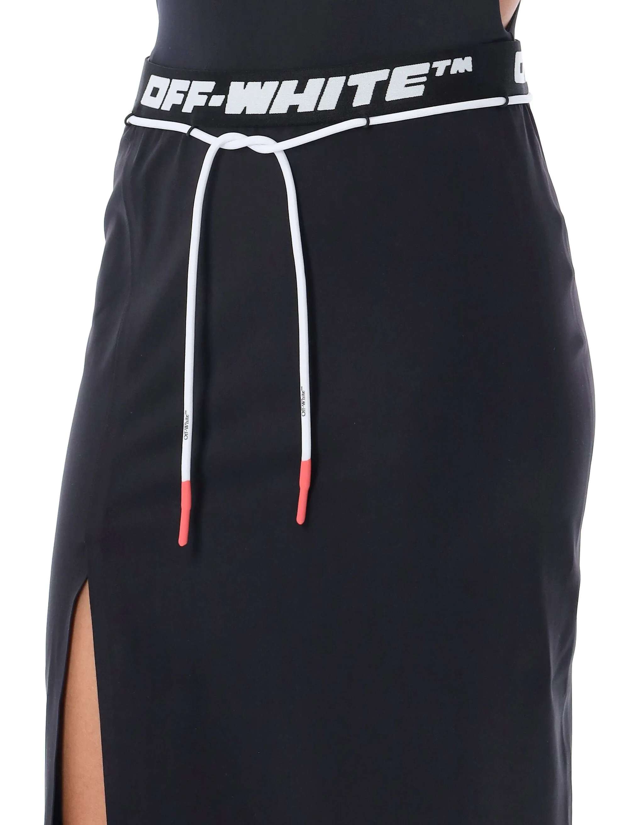 Off-White Asymmetric Hem Drawstring Midi Skirt