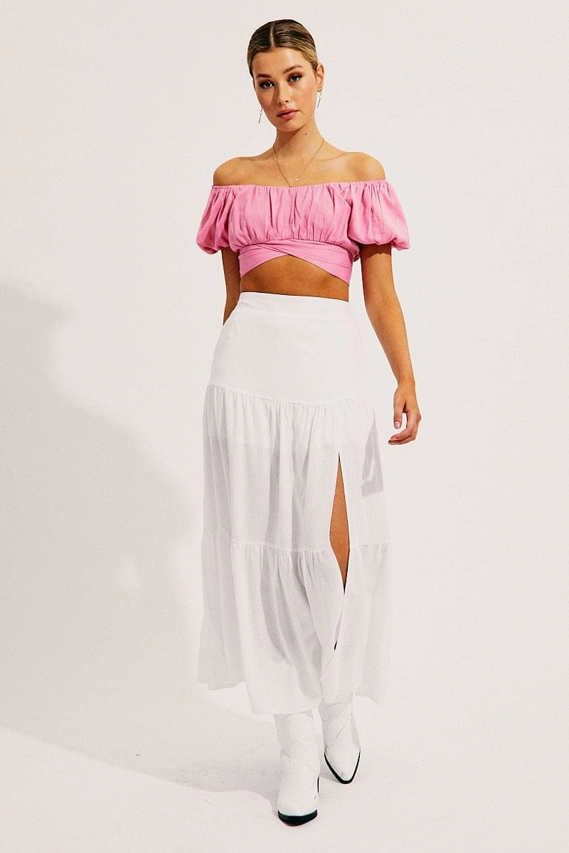 Pink Crop Top Short Sleeve Sweetheart Neckline Tie Back