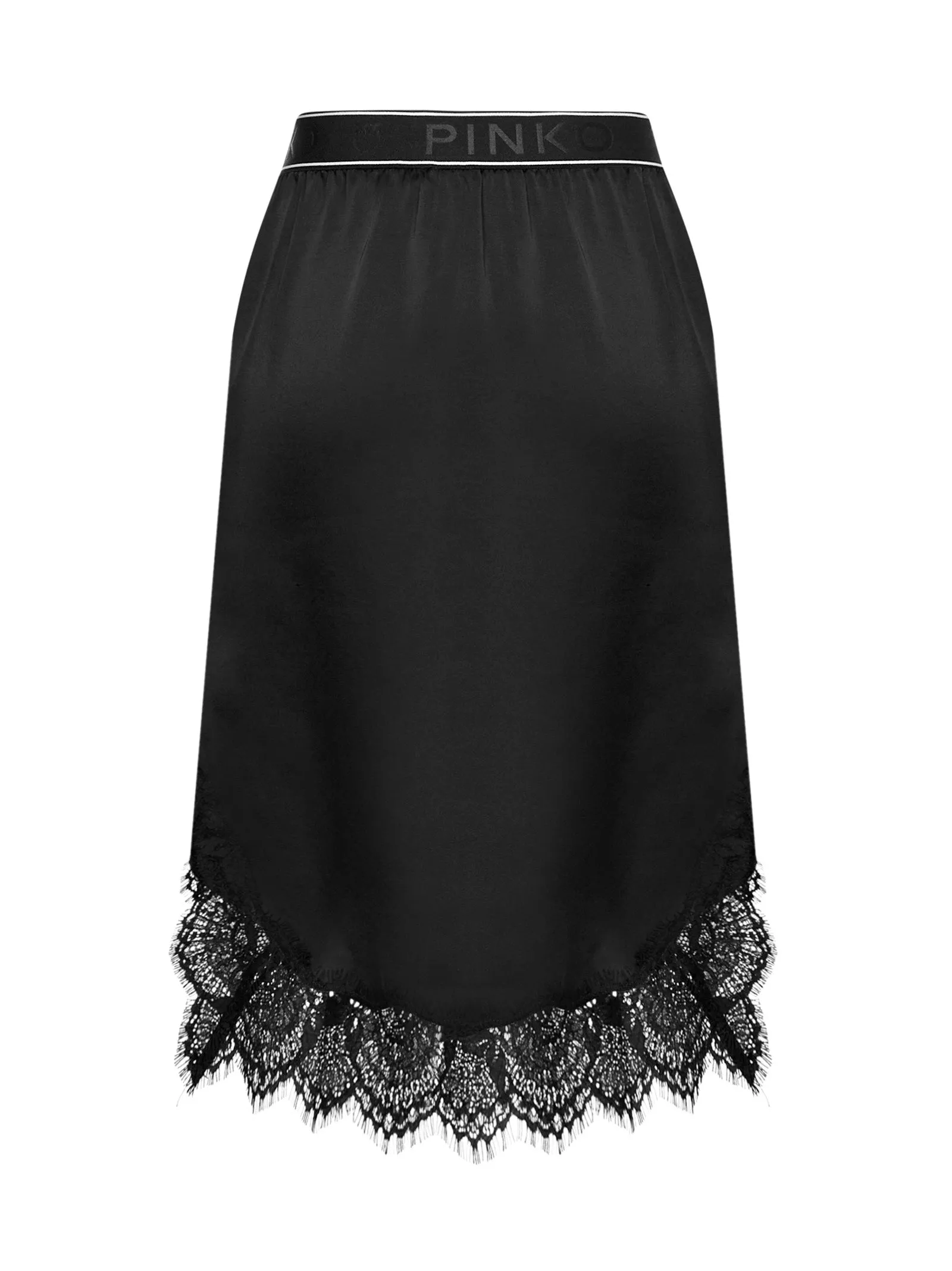 Pinko Logo Waistband Lace Trim Midi Skirt