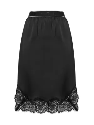 Pinko Logo Waistband Lace Trim Midi Skirt