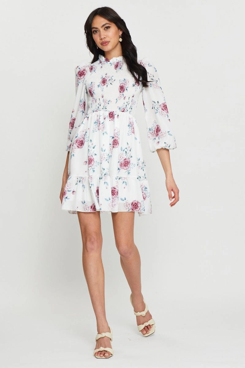 Print Mini Dress High Neck Skater