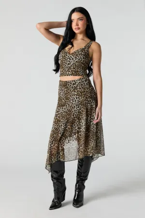 Printed Mesh Asymmetrical Midi Skirt