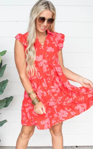Red Floral Print Tiered Dress - Final Sale