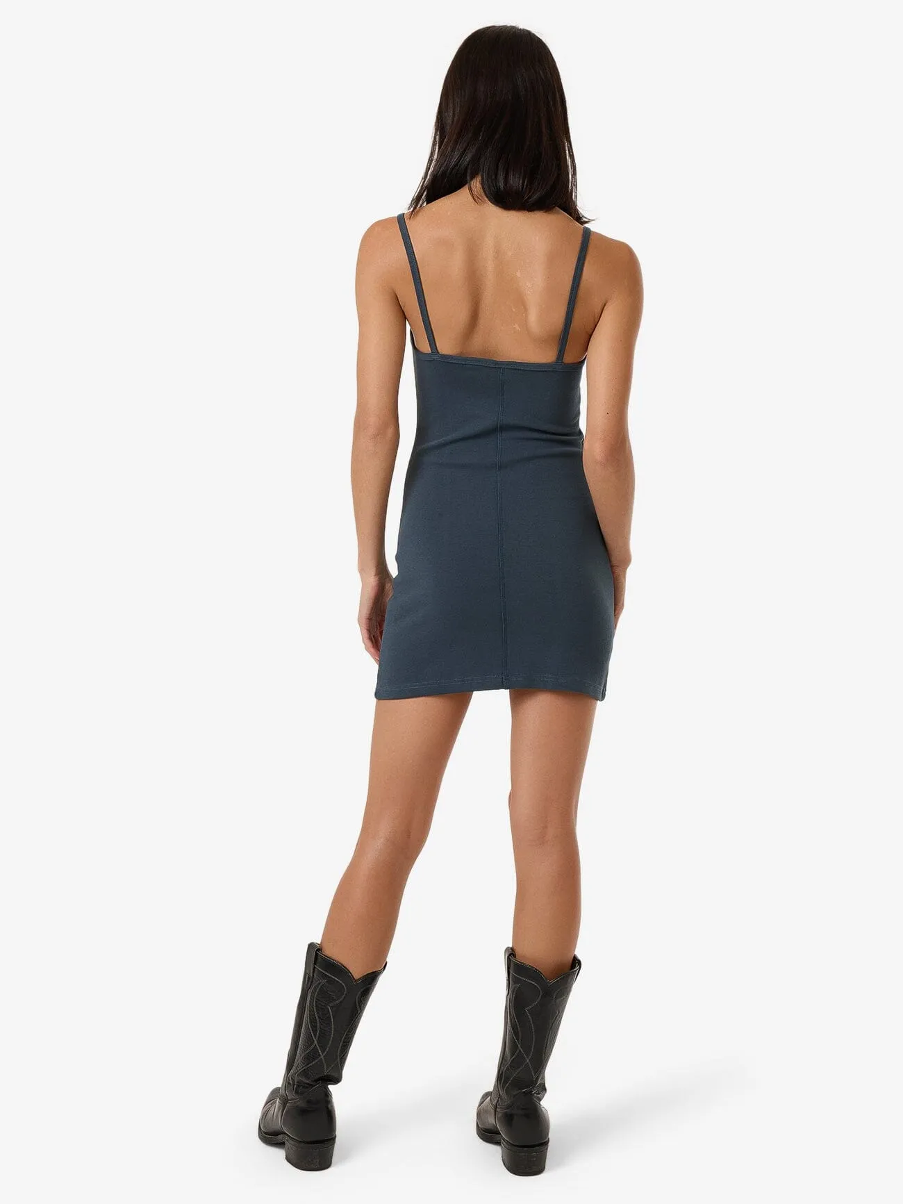 Rib Seam Mini Dress - Dark Slate