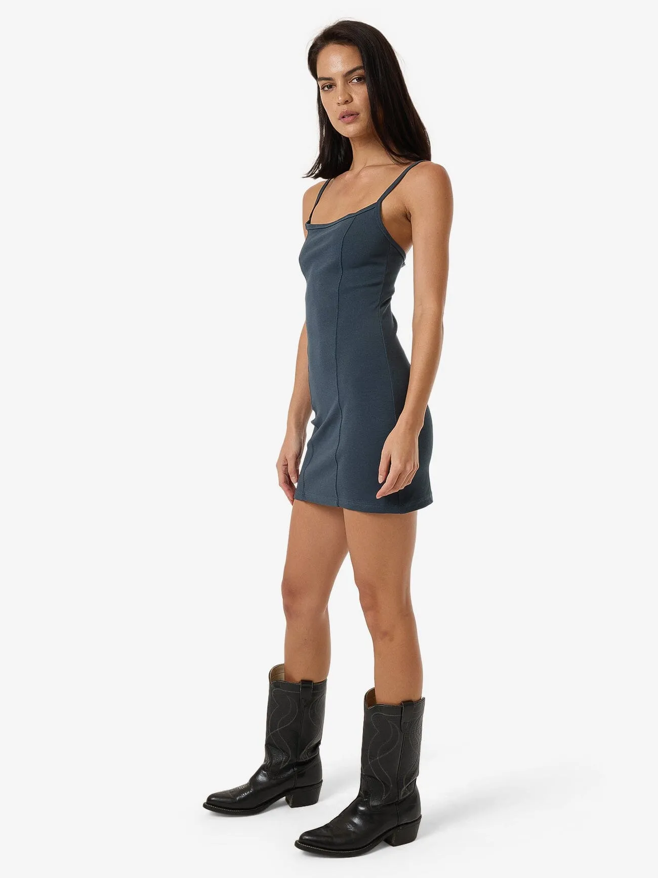 Rib Seam Mini Dress - Dark Slate