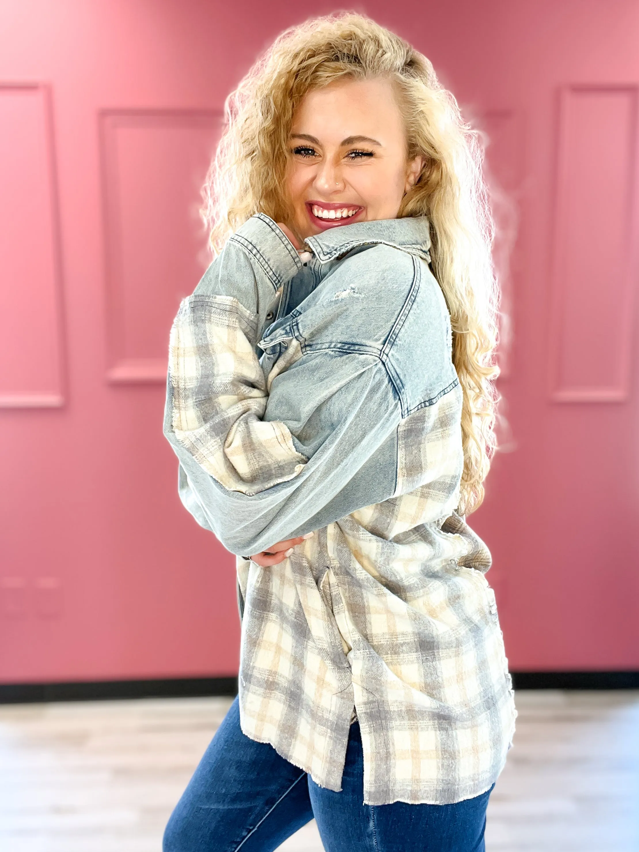 Round it Up Plaid Denim Jacket