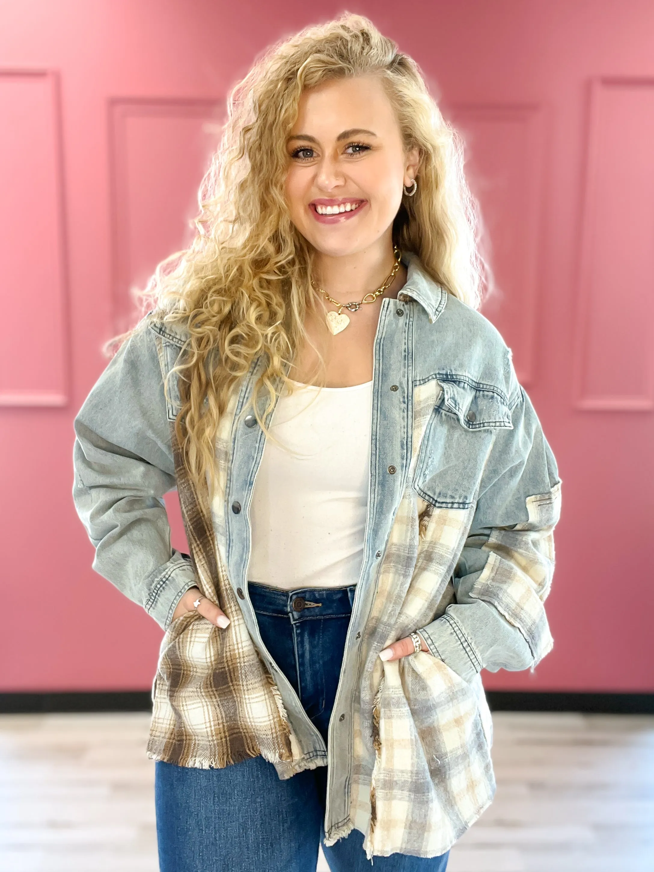 Round it Up Plaid Denim Jacket