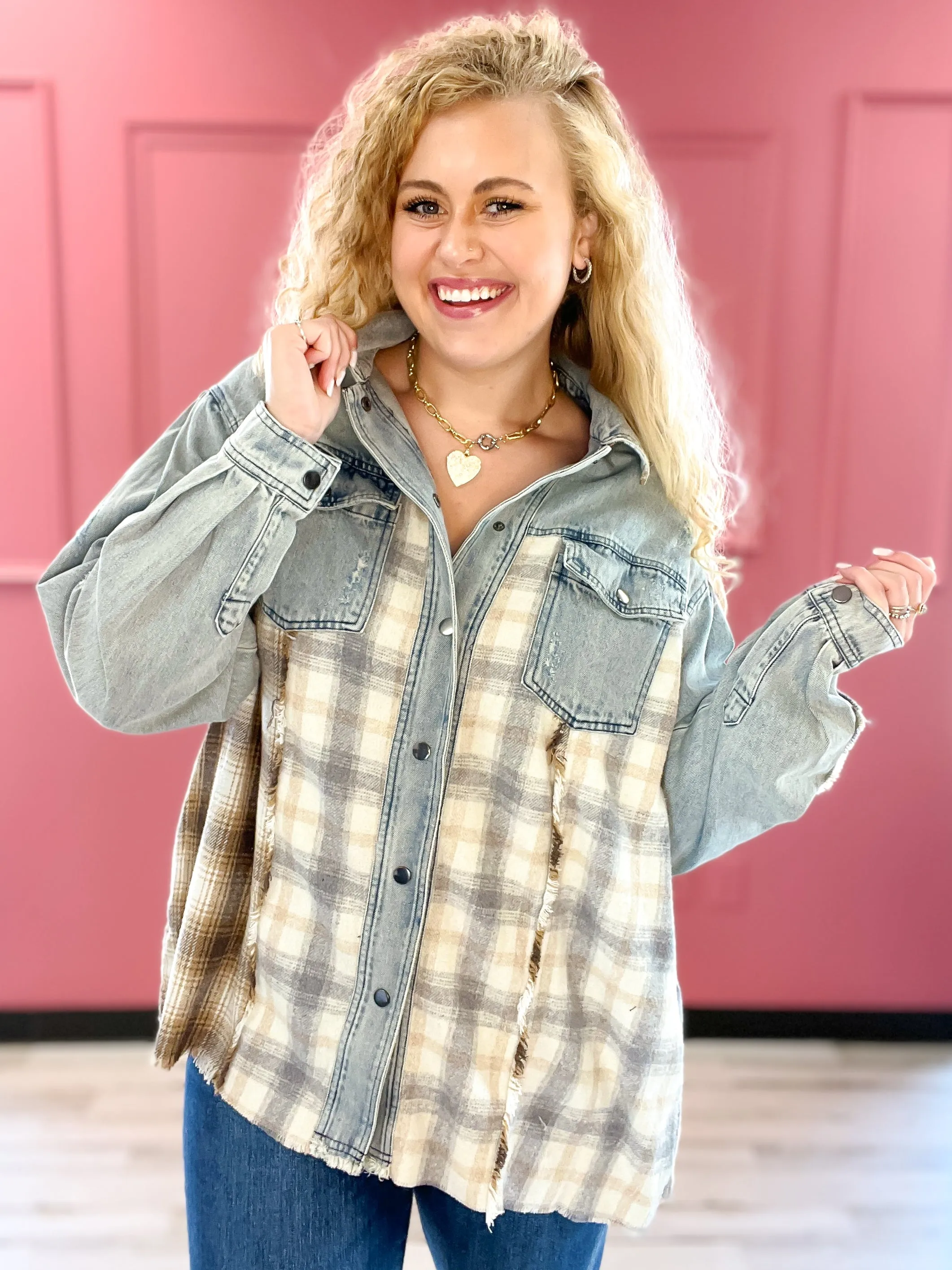 Round it Up Plaid Denim Jacket